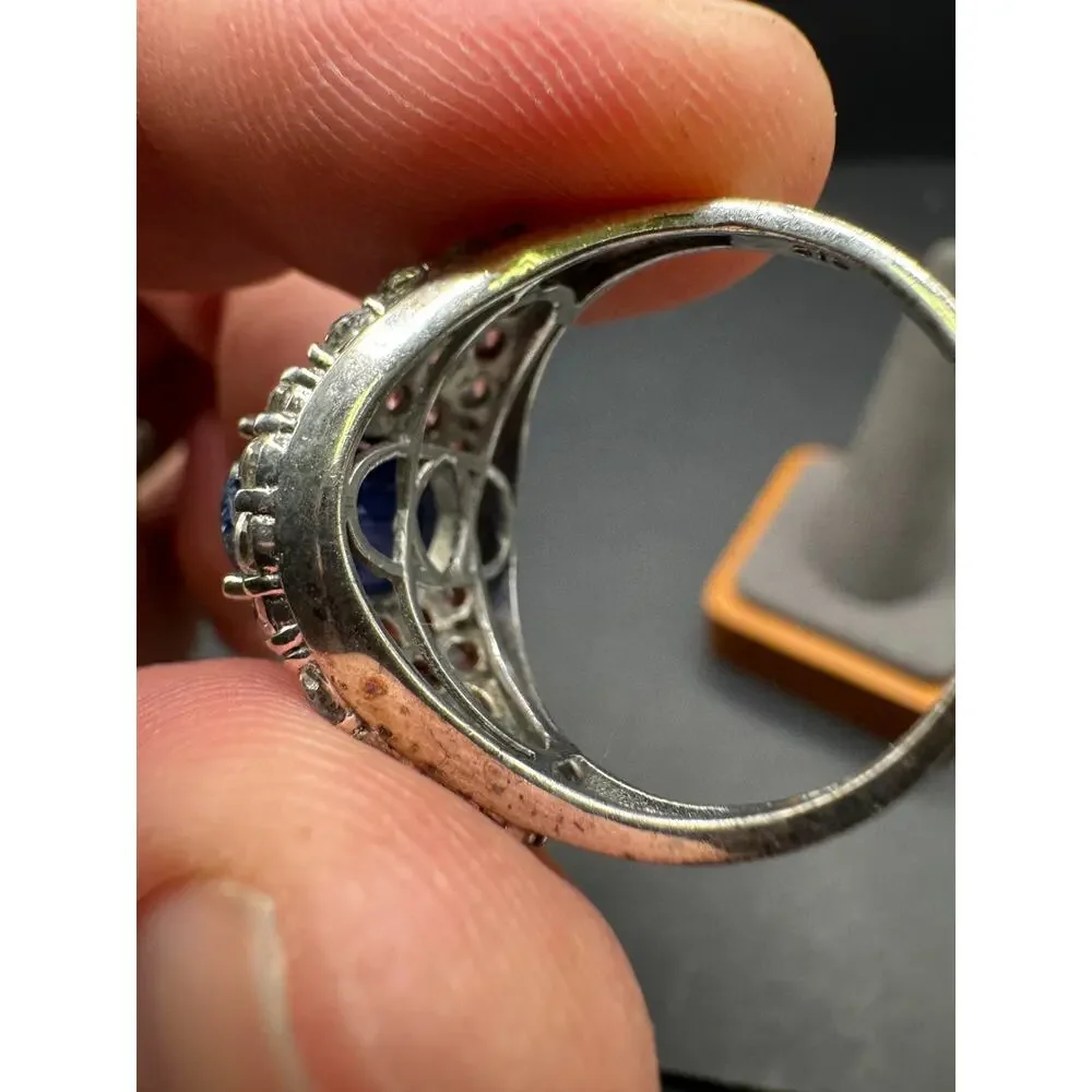 STS Chuck Clemency Sterling Silver 925 Oval Blue & White Sapphire Ring Sz. 10